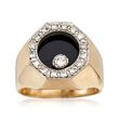 C. 1970 Vintage Black Onyx and .35 ct. t.w. Diamond Ring in 14kt Yellow Gold