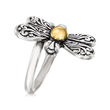 Sterling Silver and 18kt Yellow Gold Bali-Style Dragonfly Ring