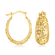 18kt Gold Over Sterling Floral Filigree Hoop Earrings