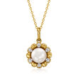 7.5-8mm Cultured Pearl Flower Pendant Necklace with Diamond Accents in 18kt Gold Over Sterling