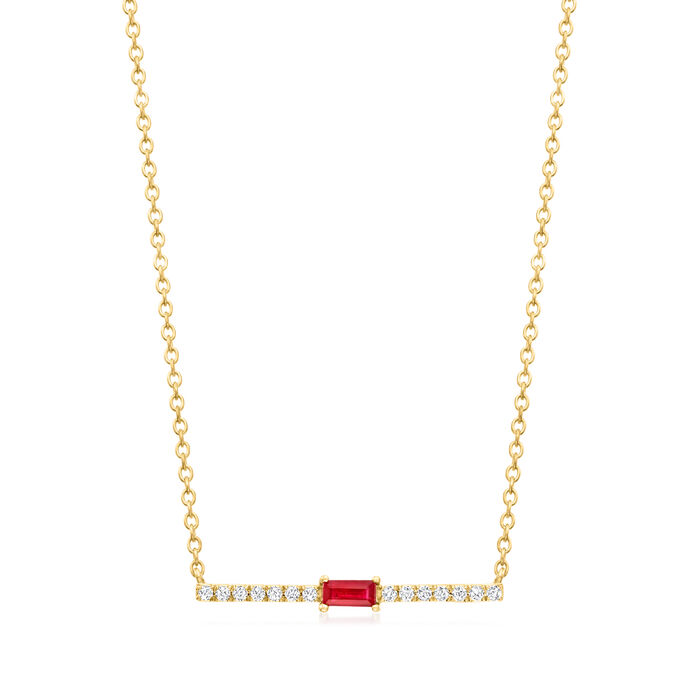 .20 Carat Ruby and .11 ct. t.w. Diamond Bar Necklace in 14kt Yellow Gold