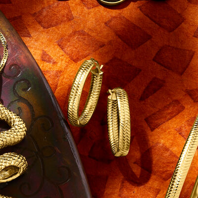 Italian 18kt Yellow Gold Textured and Polished Hoop Earrings