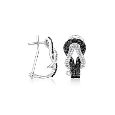 1.00 ct. t.w. Black and White Diamond Loop Earrings in 14kt White Gold