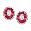 1.90 ct. t.w. Ruby and .65 ct. t.w. Diamond Oval Cluster Earrings in 18kt Rose Gold