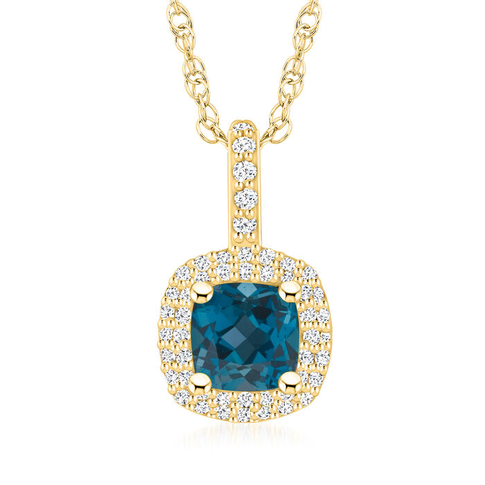 1.20 Carat London Blue Topaz Pendant Necklace with .27 ct. t.w. Diamonds in 14kt Yellow Gold