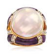 C. 1980 Vintage 18mm Mabe Pearl and Carved Multi-Stone Ring with .75 ct. t.w. Diamonds in 18kt Gold