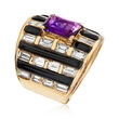 C. 1980 Vintage 4.75 ct. t.w. Diamond and 2.20 Carat Amethyst Ring with Black Onyx in 18kt Yellow Gold