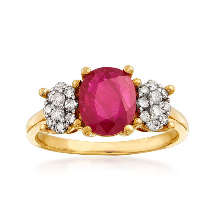 2.20 Carat Ruby and .35 ct. t.w. Diamond Cluster Ring in 14kt Yellow Gold