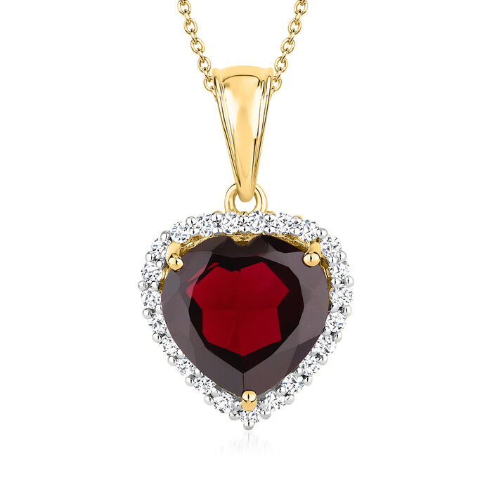 5.00 Carat Garnet Heart Pendant Necklace with .50 ct. t.w. White Topaz in 18kt Gold Over Sterling