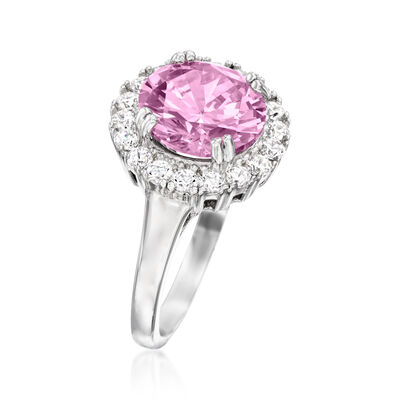 3.50 Carat Simulated Pink Sapphire and .50 ct. t.w. CZ Ring in Sterling Silver
