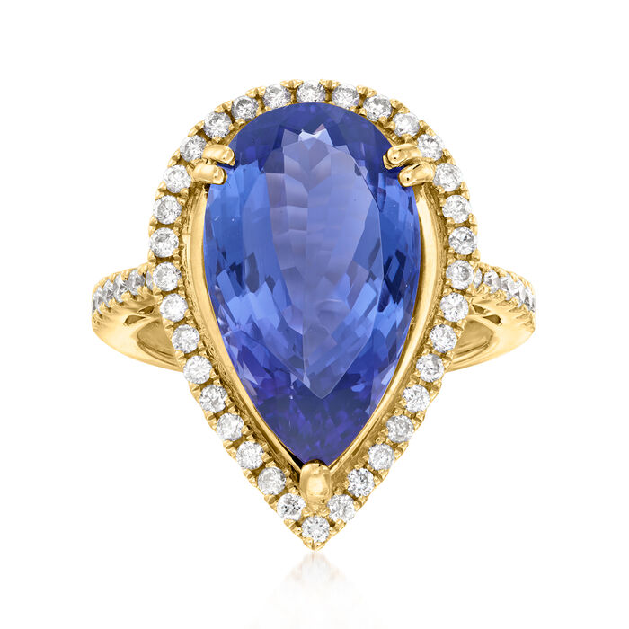9.50 Carat Tanzanite and .61 ct. t.w. Diamond Ring in 14kt Yellow Gold