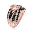 1.10 Carat Morganite and 1.20 ct. t.w. Black Spinel Ring with White Zircons in 18kt Rose Gold Over Sterling
