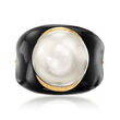 13.5mm Cultured Pearl and Black Agate Ring in 14kt Yellow Gold