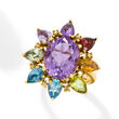 4.80 Carat Amethyst and 3.40 ct. t.w. Multi-Gemstone Ring with Diamond Accents in 18kt Gold Over Sterling