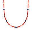 C. 1970 Vintage Coral and Lapis Bead Necklace in 14kt Yellow Gold