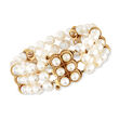 C. 1970 Vintage 5.5-7mm Cultured Pearl Three-Row Bracelet with 14kt Yellow Gold