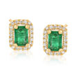 .90 ct. t.w. Emerald and .20 ct. t.w. Diamond Frame Earrings in 14kt Yellow Gold