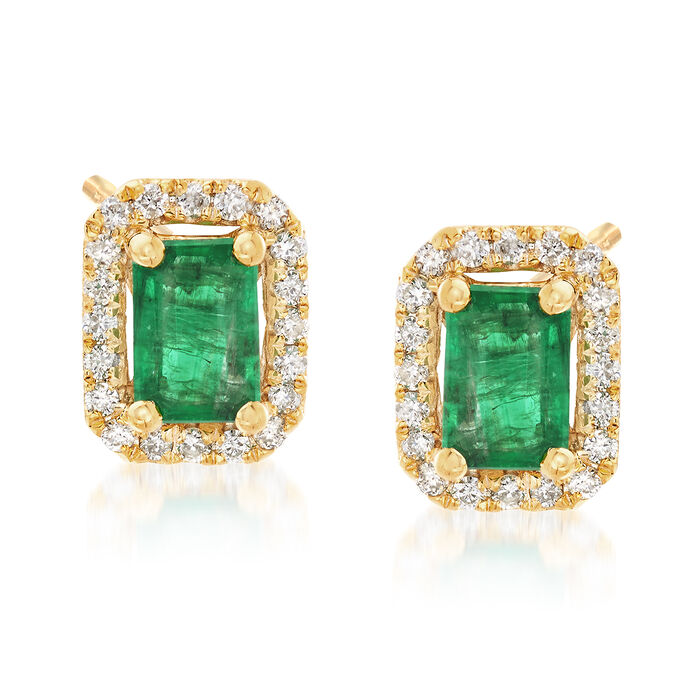 .90 ct. t.w. Emerald and .20 ct. t.w. Diamond Frame Earrings in 14kt Yellow Gold