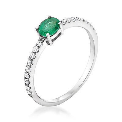 .20 Carat Emerald and .16 ct. t.w. Diamond Ring in 14kt White Gold