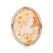 C. 1940 Vintage Orange Shell Cameo Pin/Pendant in 14kt Yellow Gold