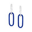 Italian Blue Enamel Paper Clip Link Removable Hoop Drop Earrings in Sterling Silver