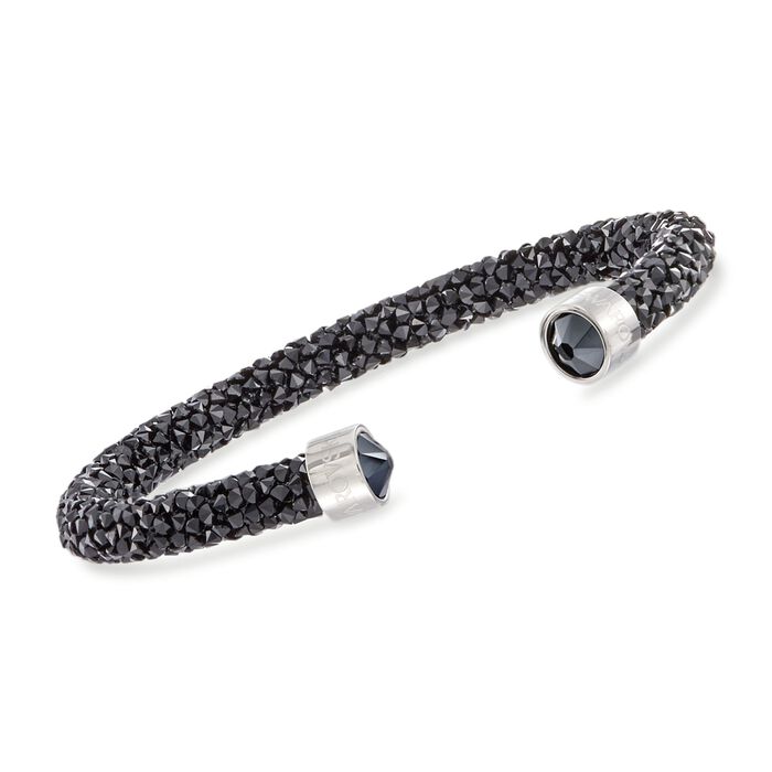 Swarovski Crystal &quot;Dust&quot; Black and Metallic Gray Crystal Cuff Bracelet in Stainless Steel