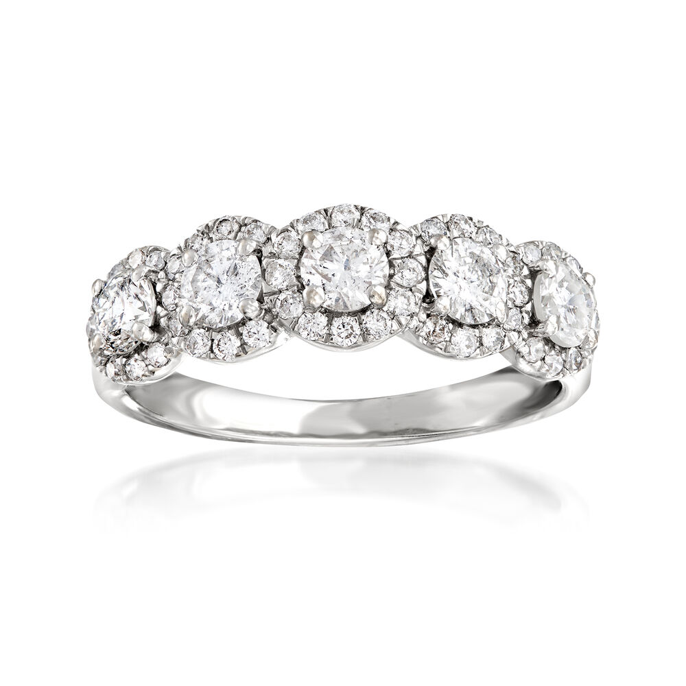 1 00 ct t w Diamond  Five  Stone  Halo  Ring  in 14kt White 
