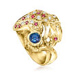 C. 1980 Vintage .45 Carat Sapphire, .25 ct. t.w. Ruby and .14 ct. t.w. Diamond Panther Ring in 18kt Yellow Gold