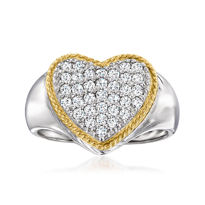 .50 ct. t.w. CZ Heart Ring in Sterling Silver and 14kt Yellow Gold