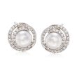 7.5-8mm Cultured Pearl and .50 ct. t.w. CZ Swirl Earrings in Sterling Silver
