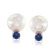 Mikimoto &quot;Everyday Essentials&quot; 7.5-8mm A+ Akoya Pearl and .26 ct. t.w. Sapphire Earrings in 18kt White Gold