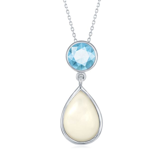 Mother-Of-Pearl and 2.30 Carat Blue Topaz Pendant Necklace in Sterling Silver