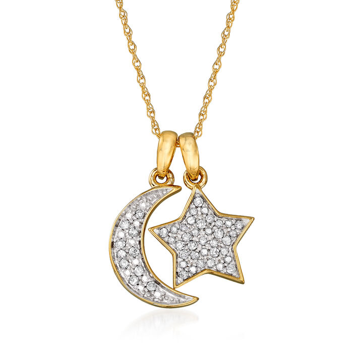 .10 ct. t.w. Pave Diamond Star and Moon Charm Necklace in 14kt Yellow Gold