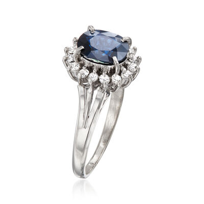 C. 2000 Vintage 1.76 Carat Sapphire and .26 ct. t.w. Diamond Ring in Platinum