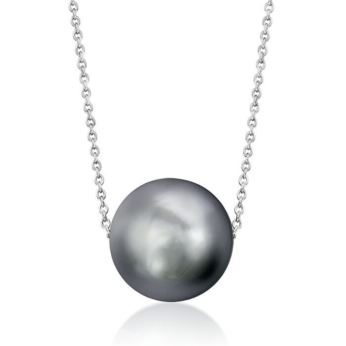 15-16mm Black Shell Pearl Necklace in Sterling Silver