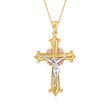 14kt Tri-Colored Gold Crucifix Pendant Necklace