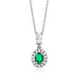 C. 1990 Vintage .45 Carat Emerald and .35 ct. t.w. Diamond Pendant Necklace in 18kt White Gold