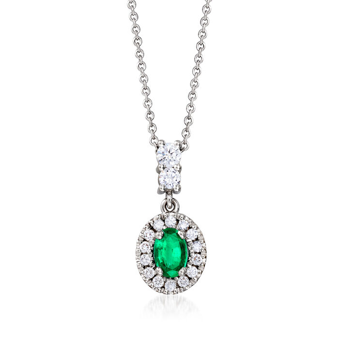 C. 1990 Vintage .45 Carat Emerald and .35 ct. t.w. Diamond Pendant Necklace in 18kt White Gold