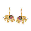 .60 ct. t.w. Multicolored Sapphire and .20 ct. t.w. Ruby Elephant Drop Earrings in 18kt Gold Over Sterling