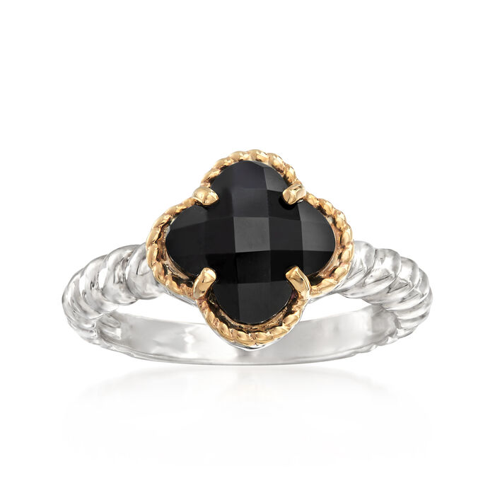 8mm Black Onyx Clover-Shaped Ring in Sterling Silver with 14kt Yellow Gold