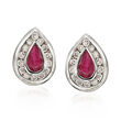 C. 1980 Vintage .40 ct. t.w. Ruby and .35 ct. t.w. Diamond Pear-Shaped Earrings in 14kt White Gold