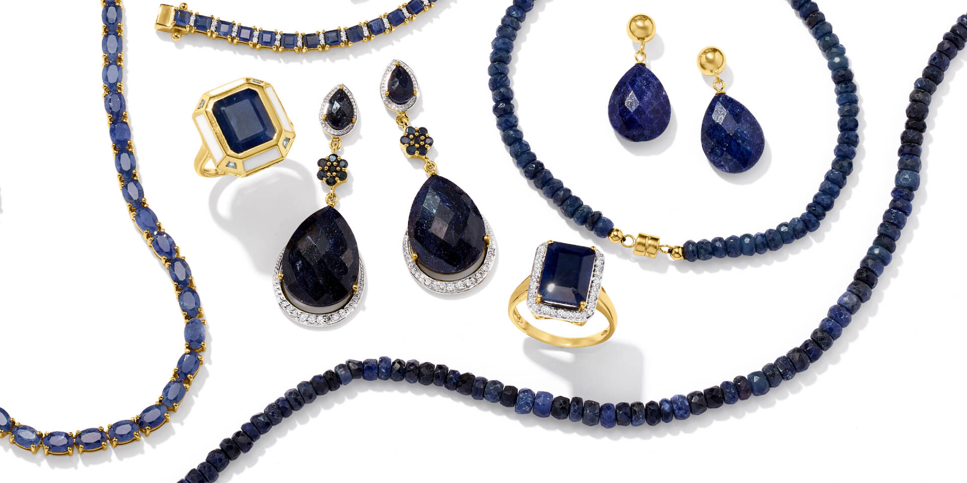 sapphire rings, earrings, bracelets, and necklaces