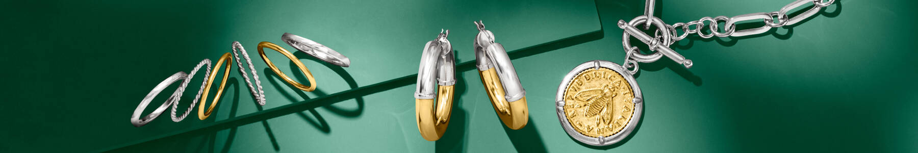 Mixed Metals. Image featuring mixed metal jewelry