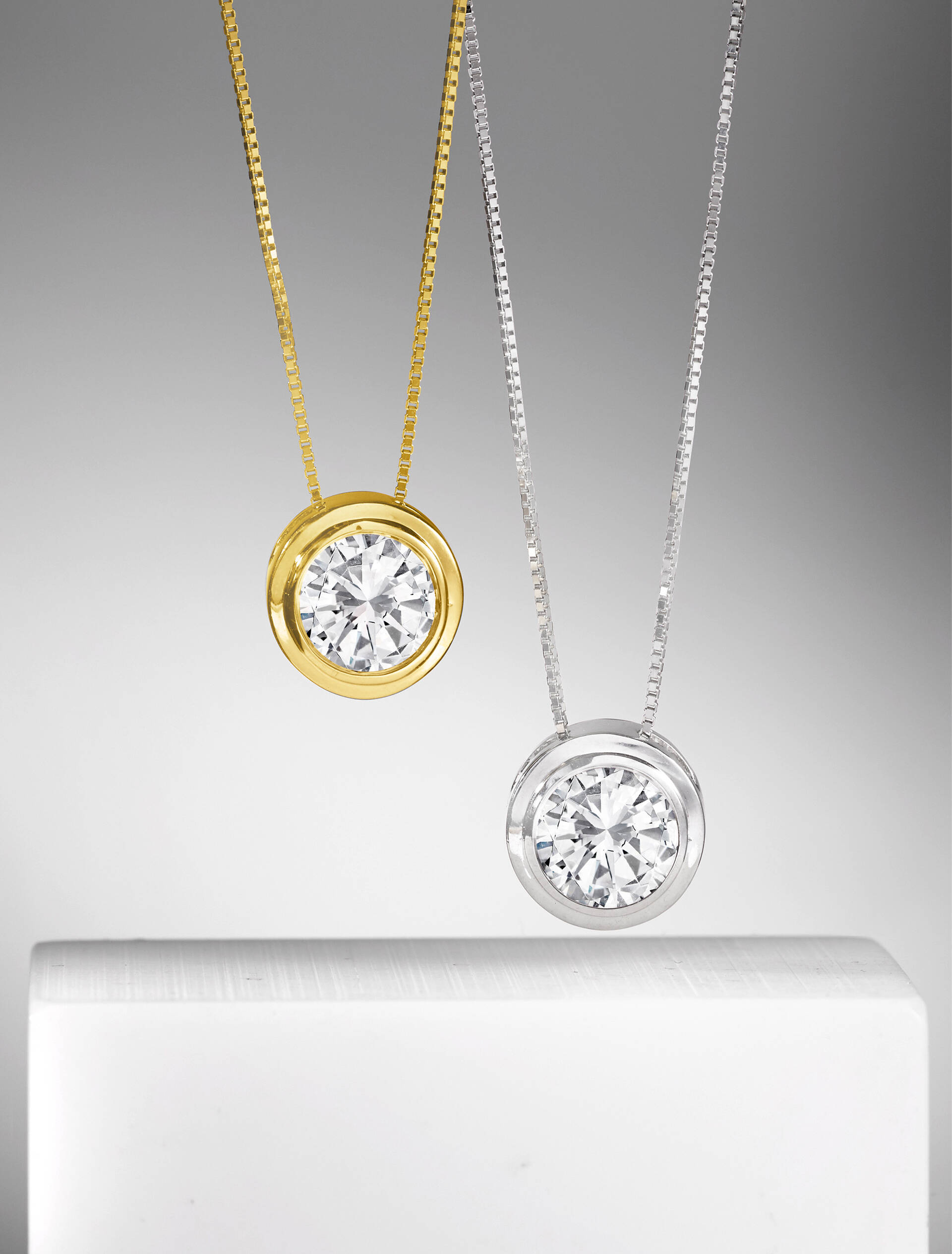 Bezel-Set Round Diamond Solitaire Necklaces &mdash;Classic Collection
