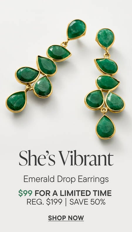 She's Vibrant. Emerald Drop Earrings. $99 For a Limited Time