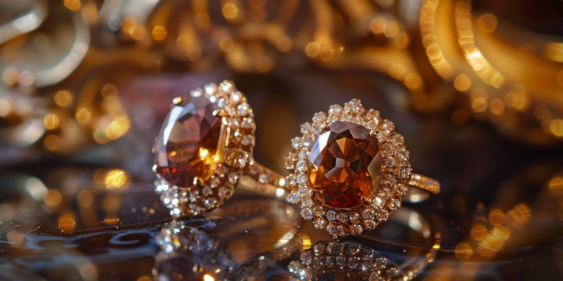 hessonite and diamond halo earring pair