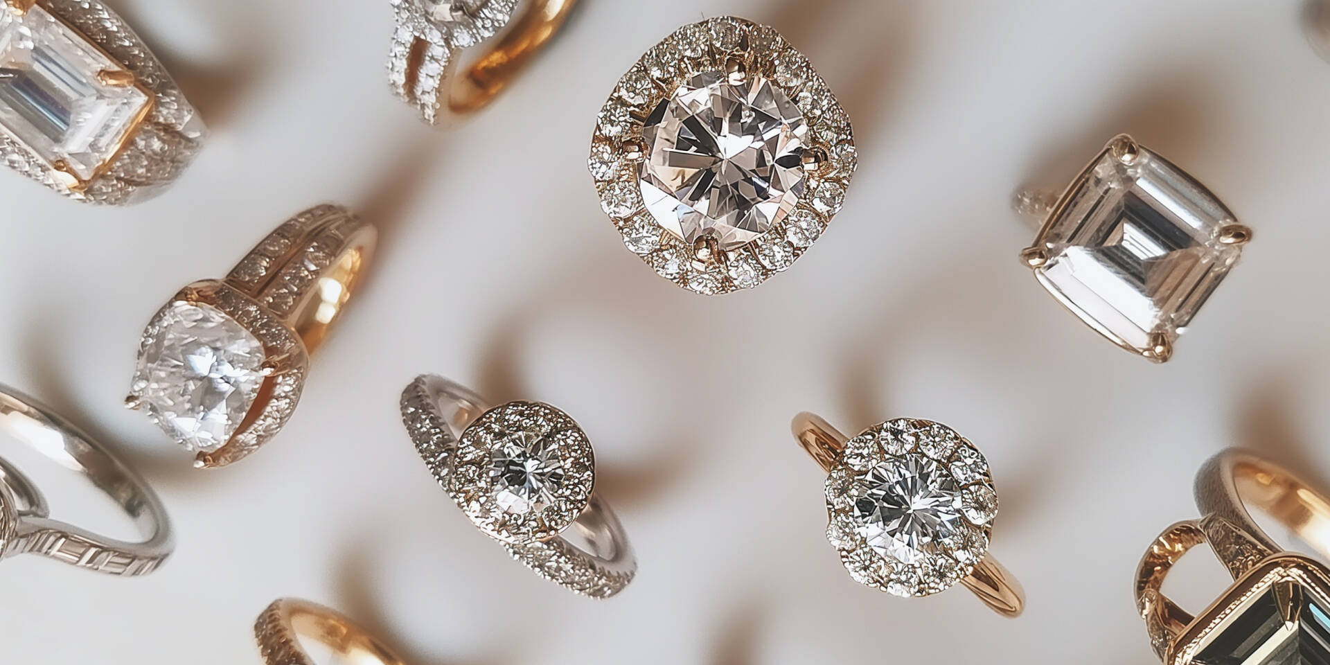 assorted cuts of diamonds set in rings