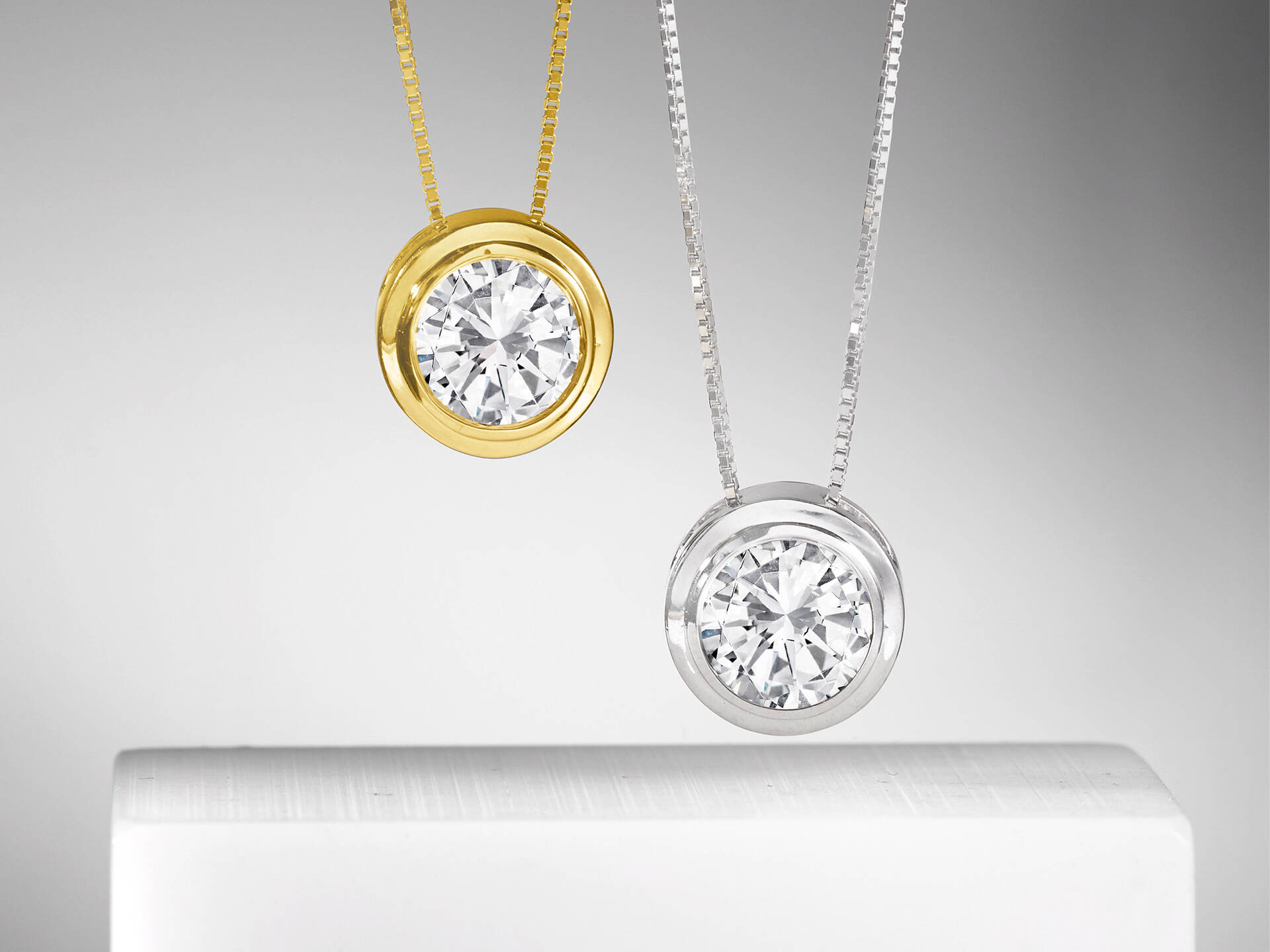 Bezel-Set Round Diamond Solitaire Necklaces &mdash;Classic Collection