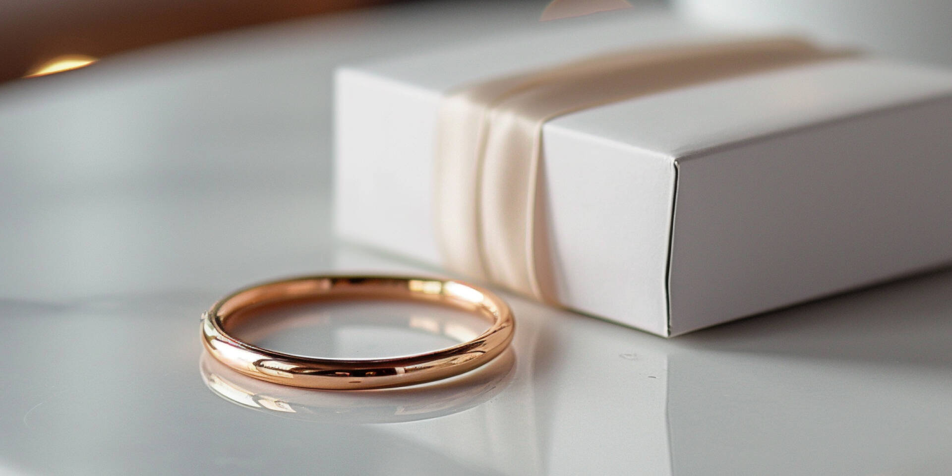 gold ring with wedding present box