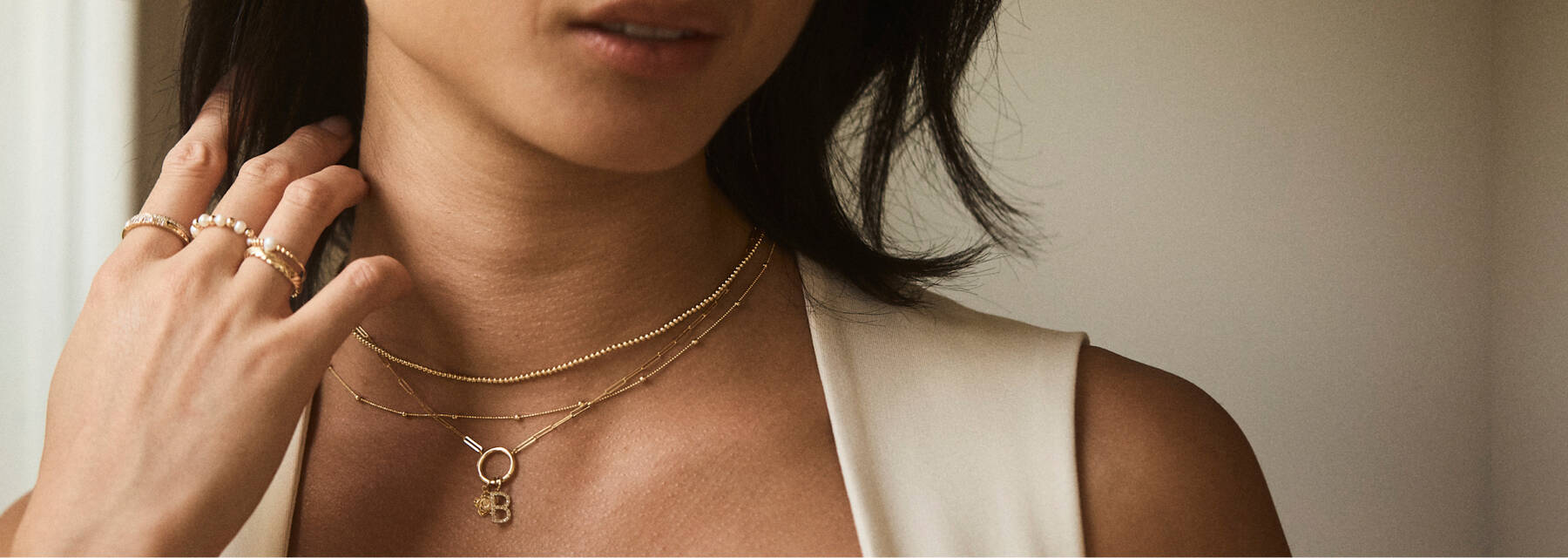 image with model wearing The Pure Collection jewelry